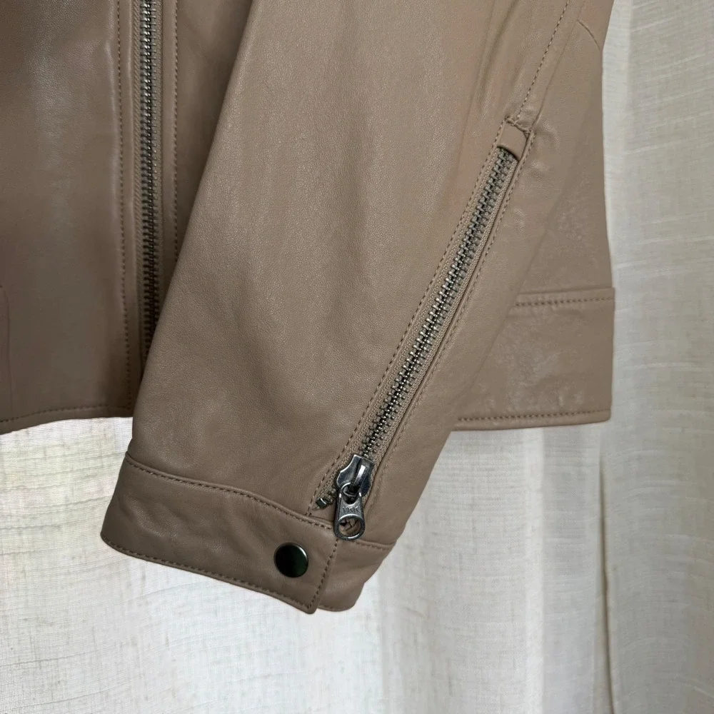 Mackage Biker Jacket Lambskin Leather Tan Beige Moto Zippers Men's‎ Size 38